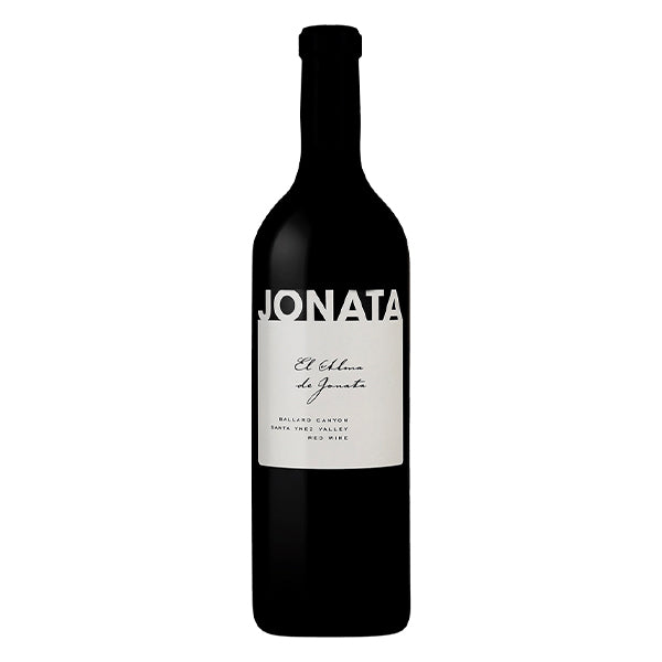 Jonata Cabernet Franc El Alma de Jonata Red Wine bottle with black and white designed minimal label