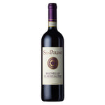 San Polino Rosso di Montalcino Red wine bottle with purple topper and white label with gold embossed detailing